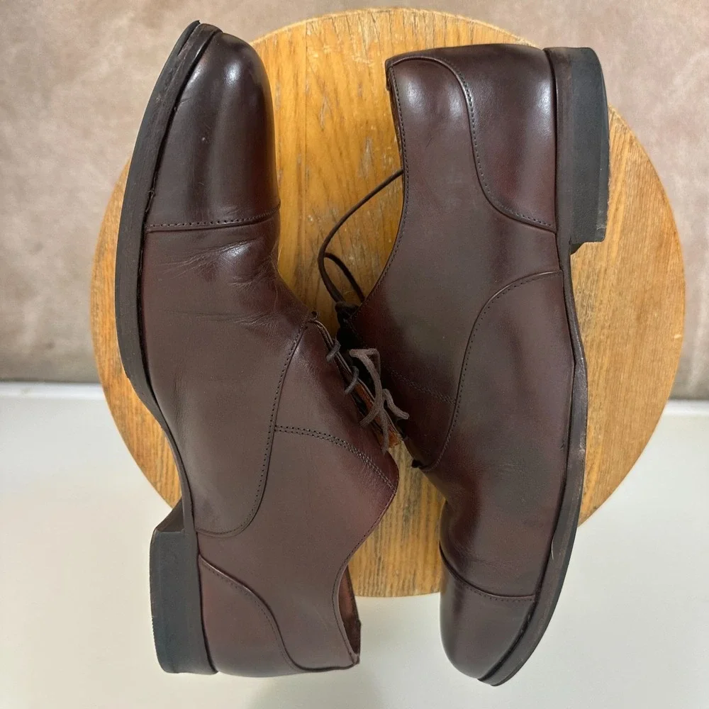 Wolf & Shepherd Mens 10.5 Oxford Dark Brown Leather Classic Cap Toe Dress Shoes